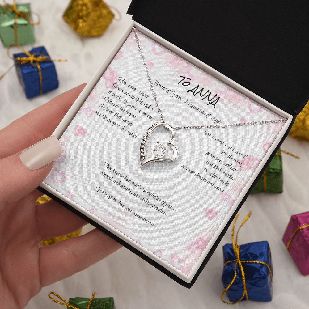 Forever Love Necklace for ANNA – Yellow or White Gold | Name Meaning Jewelry with Message Card | Witchcore Gift for Her