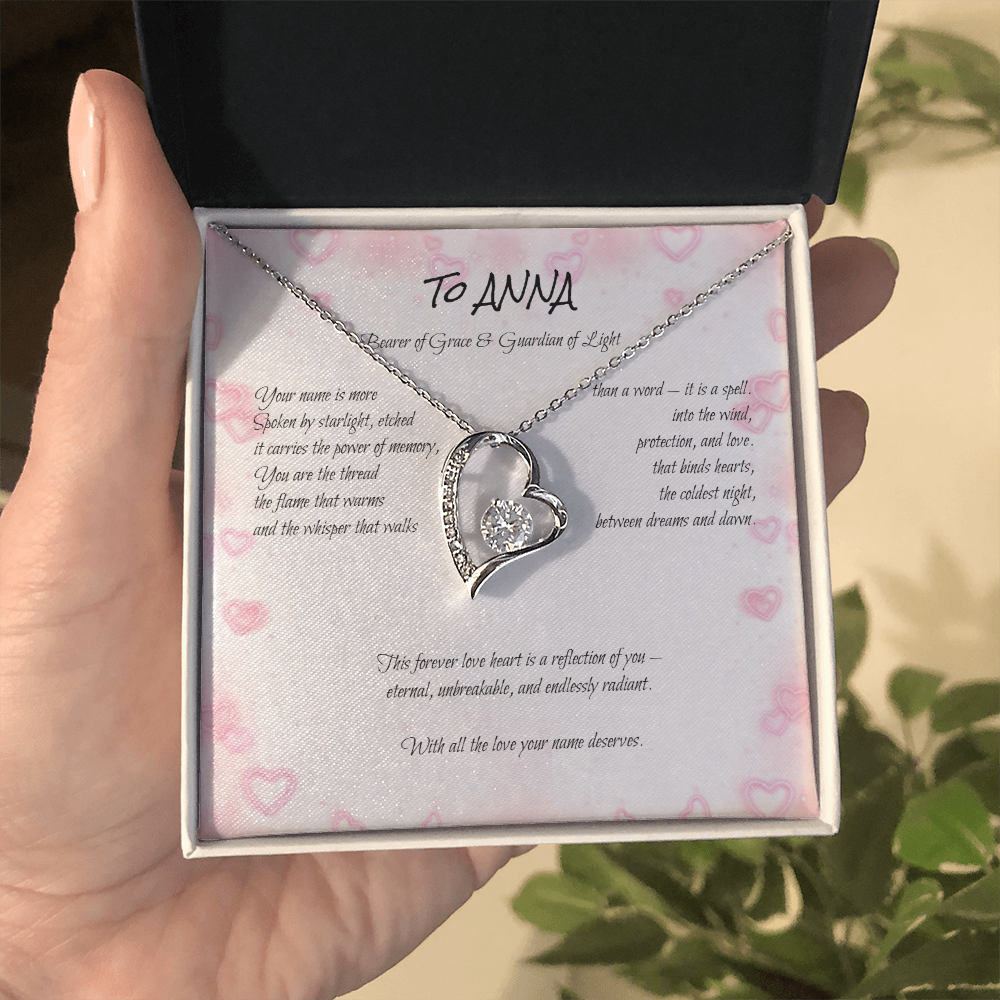 Forever Love Necklace for ANNA – Yellow or White Gold | Name Meaning Jewelry with Message Card | Witchcore Gift for Her