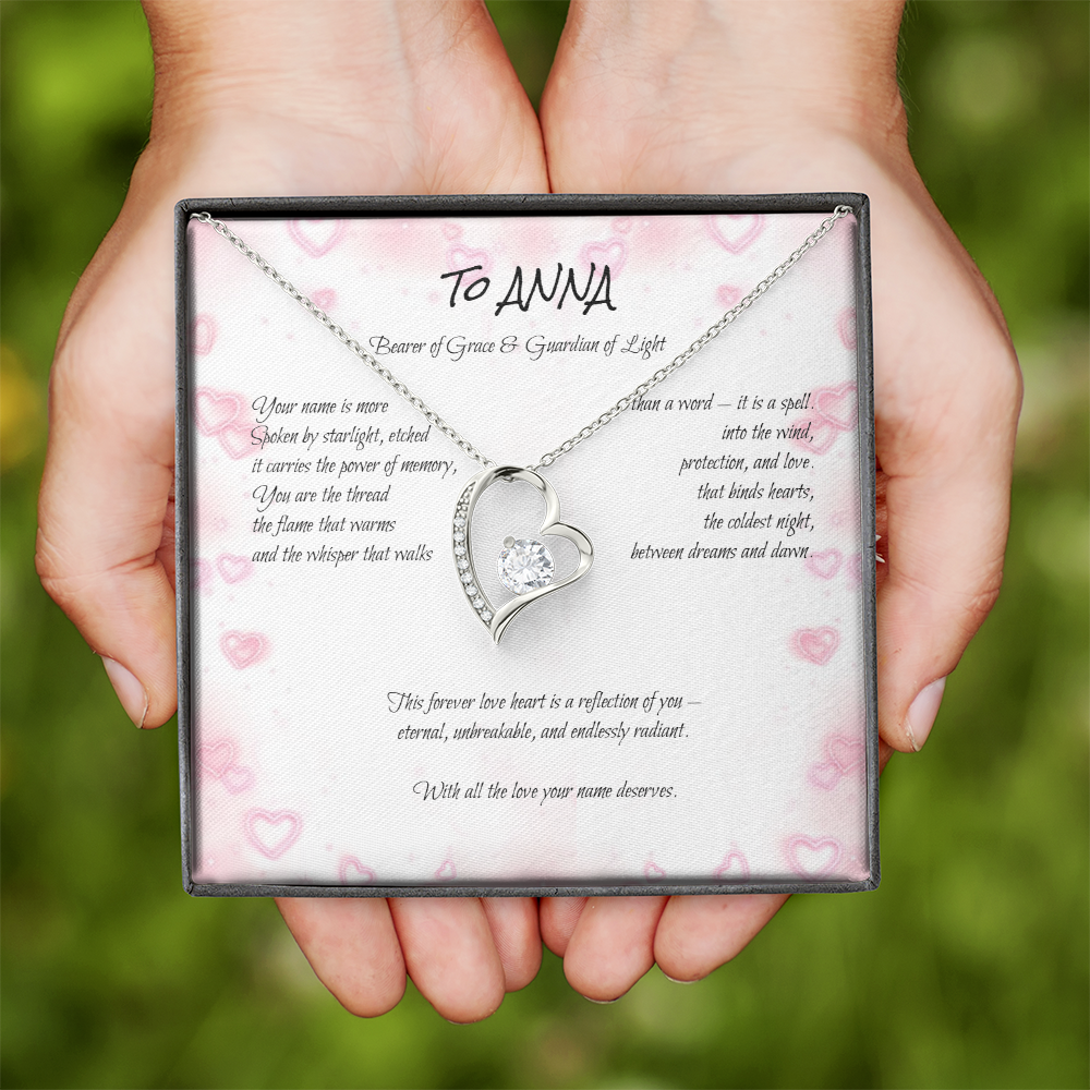 Forever Love Necklace for ANNA – Yellow or White Gold | Name Meaning Jewelry with Message Card | Witchcore Gift for Her