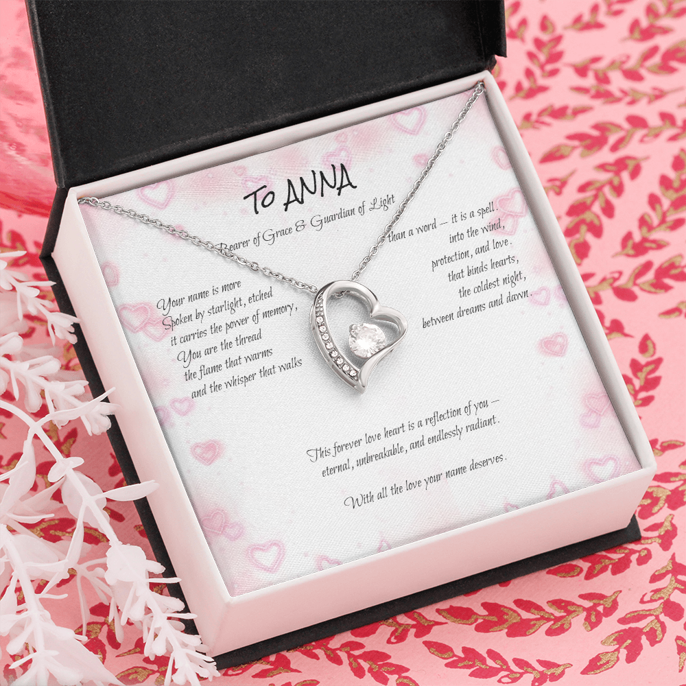 Forever Love Necklace for ANNA – Yellow or White Gold | Name Meaning Jewelry with Message Card | Witchcore Gift for Her