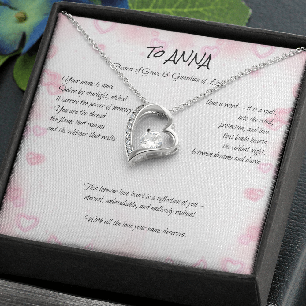 Forever Love Necklace for ANNA – Yellow or White Gold | Name Meaning Jewelry with Message Card | Witchcore Gift for Her