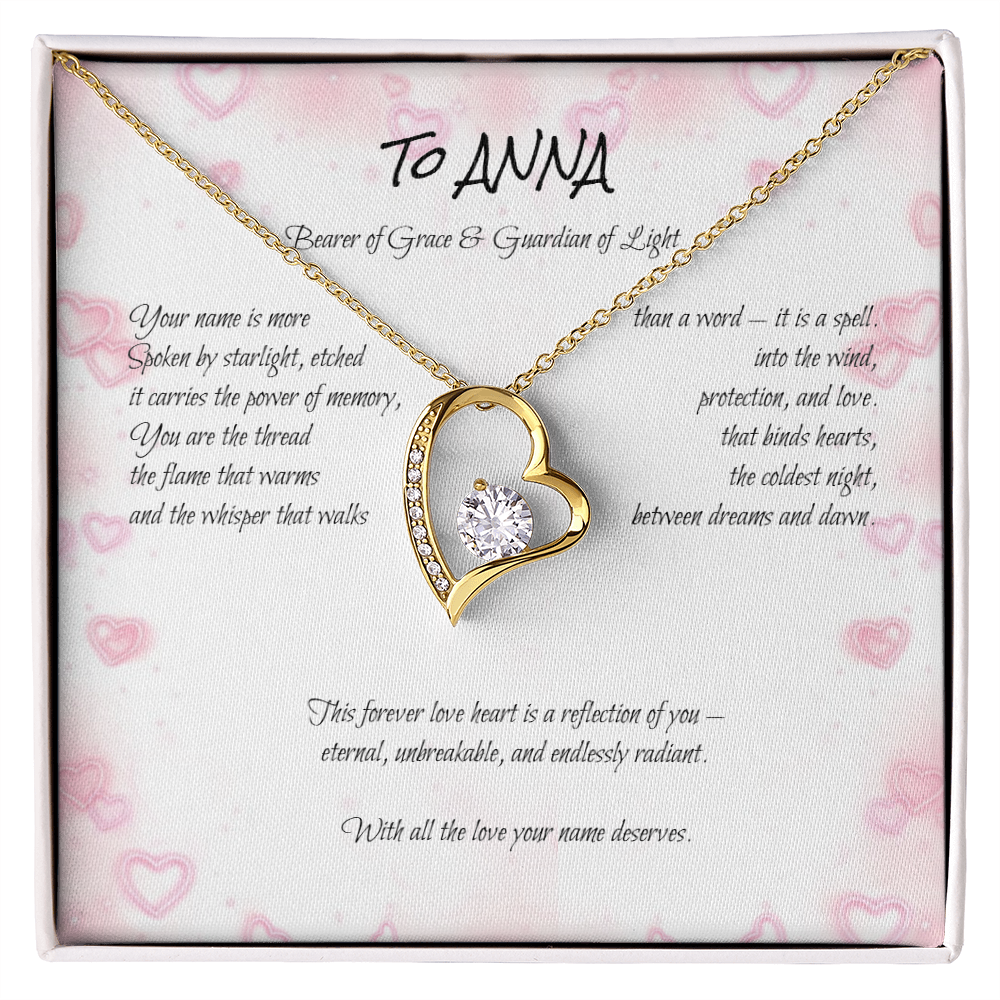 Forever Love Necklace for ANNA – Yellow or White Gold | Name Meaning Jewelry with Message Card | Witchcore Gift for Her