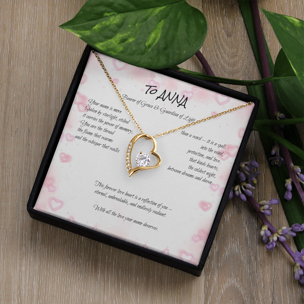 Forever Love Necklace for ANNA – Yellow or White Gold | Name Meaning Jewelry with Message Card | Witchcore Gift for Her