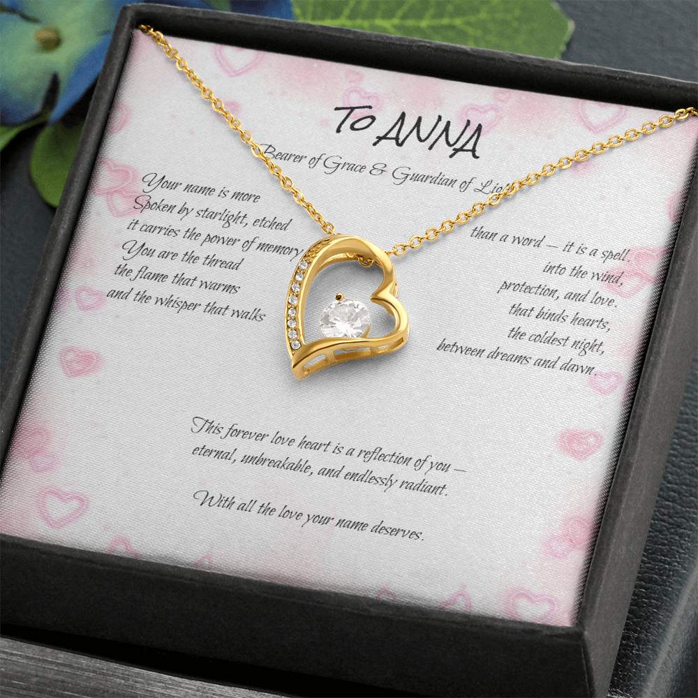 Forever Love Necklace for ANNA – Yellow or White Gold | Name Meaning Jewelry with Message Card | Witchcore Gift for Her