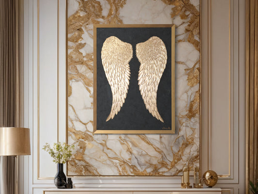 Golden Angel Wings in the Starry Sky