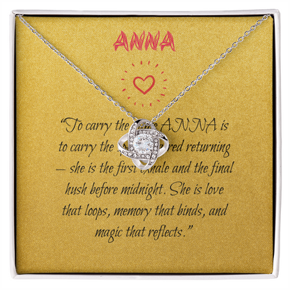 Love Knot Necklace for ANNA – Eternal Bond Gift in Yellow or White Gold | Witch-Inspired Name Jewelry | Meaningful Gift for Her