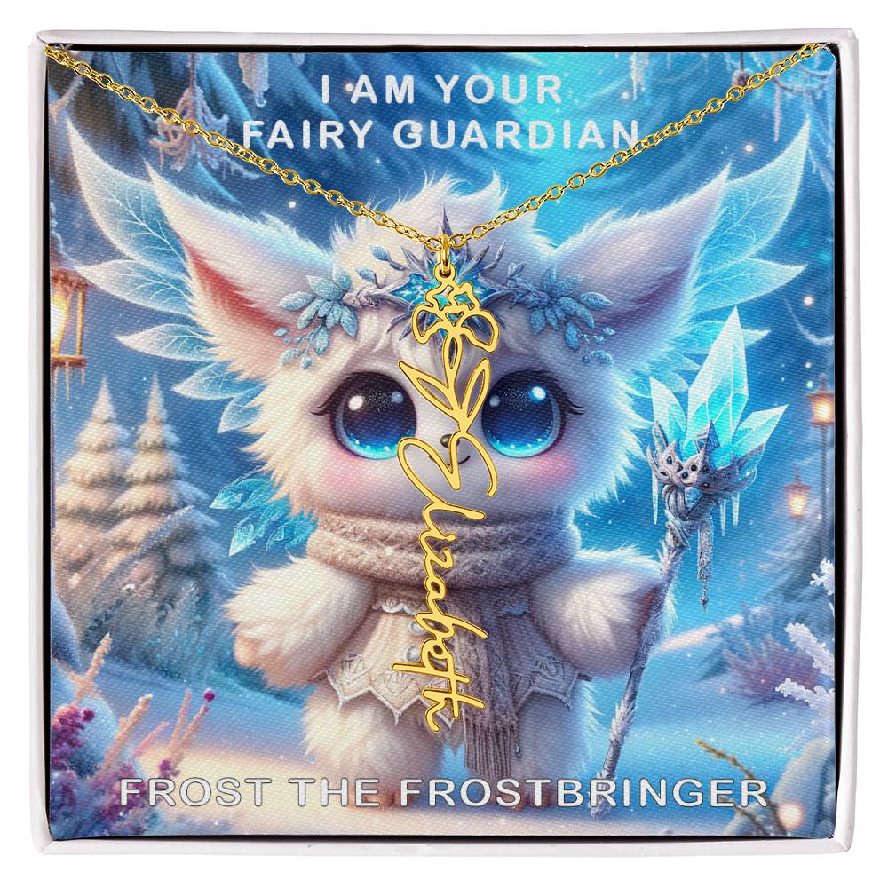 Combined Birth Flower with Personalized Name Necklace - Custom Floral Name - Birthday Present - Frost the Frostbringer Fairyland Guardian