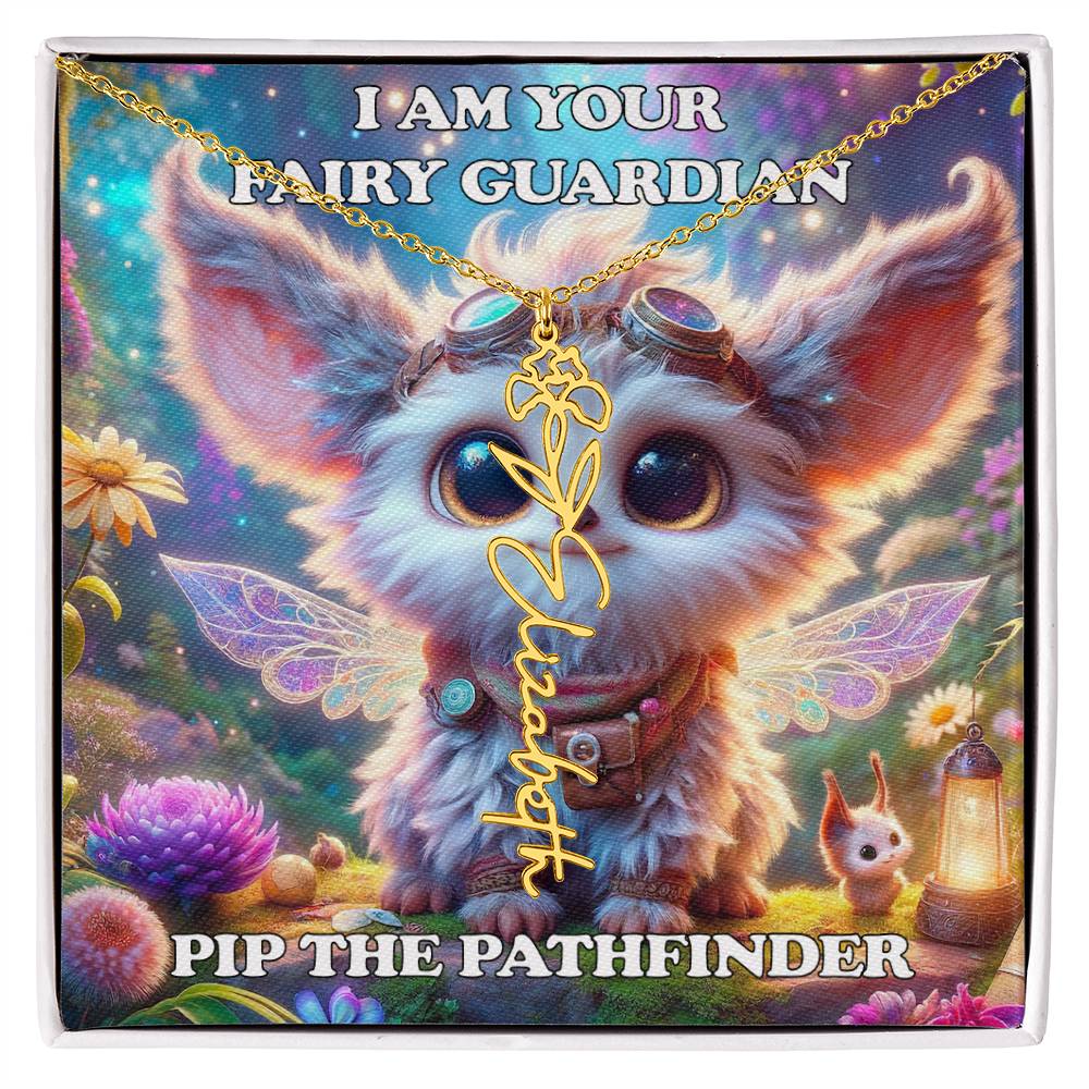 Combined Birth Flower with Personalized Name Necklace - Custom Floral Name - Birthday Present - Pip the Pathfinder Fairyland Guardian