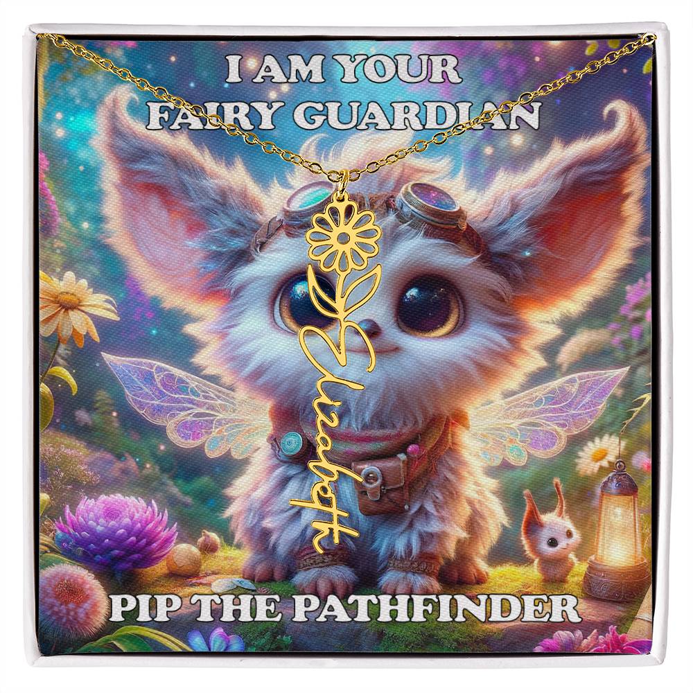 Combined Birth Flower with Personalized Name Necklace - Custom Floral Name - Birthday Present - Pip the Pathfinder Fairyland Guardian