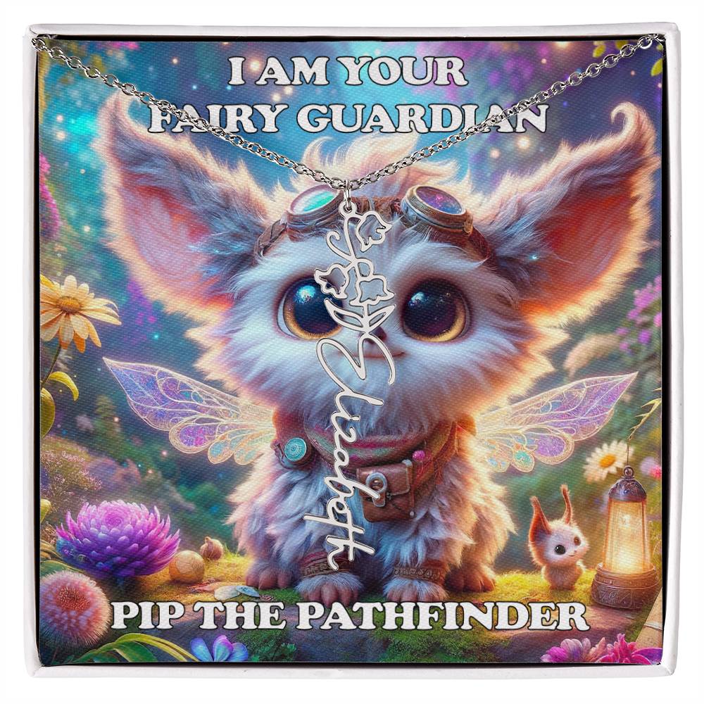 Combined Birth Flower with Personalized Name Necklace - Custom Floral Name - Birthday Present - Pip the Pathfinder Fairyland Guardian