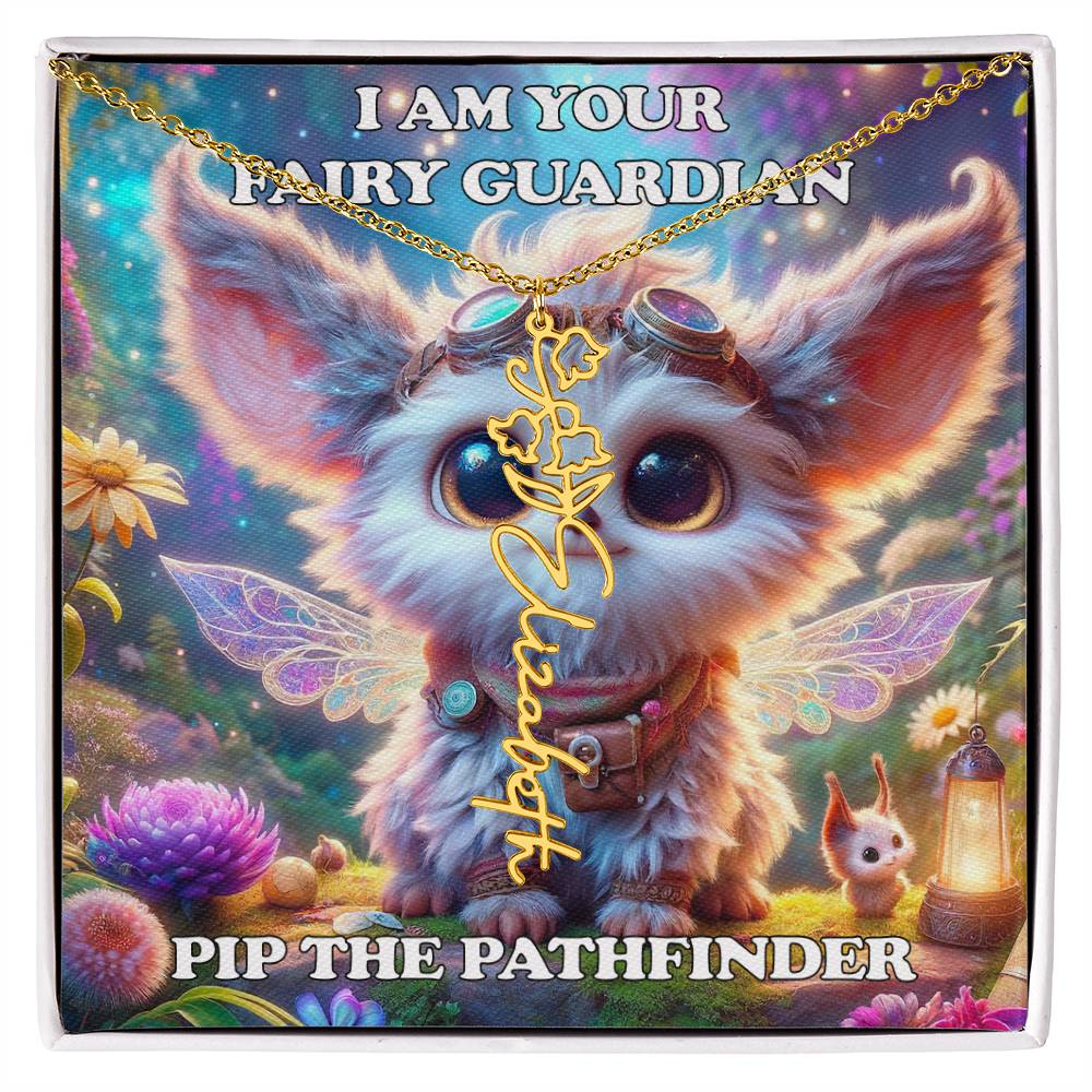 Combined Birth Flower with Personalized Name Necklace - Custom Floral Name - Birthday Present - Pip the Pathfinder Fairyland Guardian