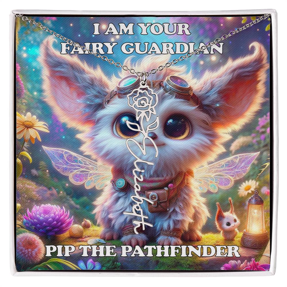 Combined Birth Flower with Personalized Name Necklace - Custom Floral Name - Birthday Present - Pip the Pathfinder Fairyland Guardian
