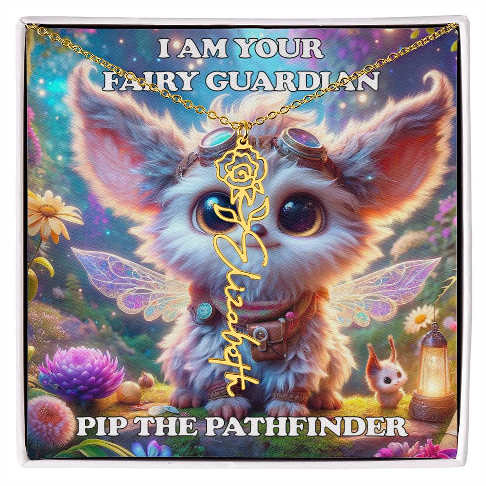 Combined Birth Flower with Personalized Name Necklace - Custom Floral Name - Birthday Present - Pip the Pathfinder Fairyland Guardian