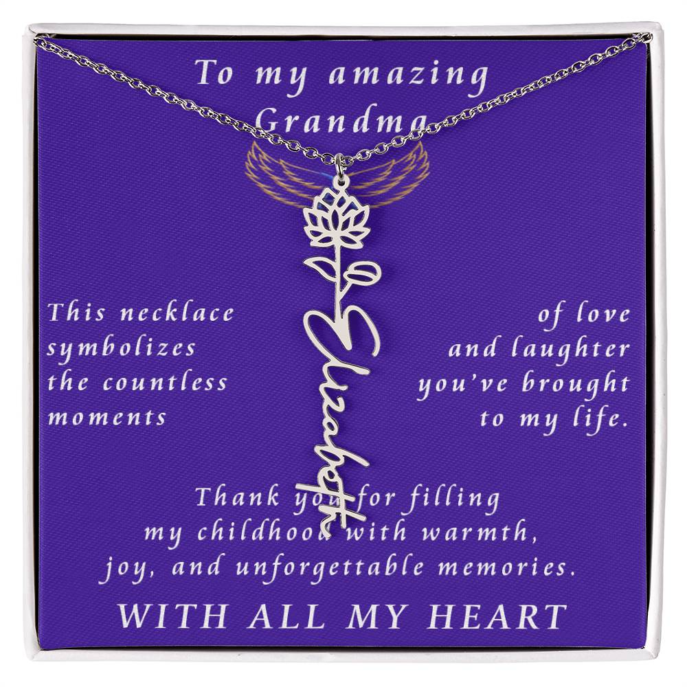 From Granddaughter to Grandmother Flower Name Necklace