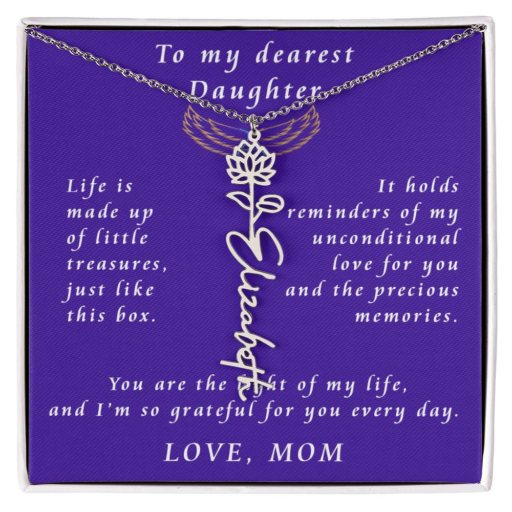 A Mother's Timeless Gift for Her Daughter Flower Name Necklace From Mother to Daughter