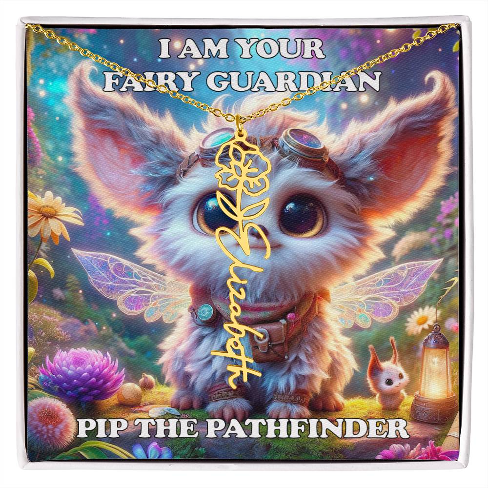 Combined Birth Flower with Personalized Name Necklace - Custom Floral Name - Birthday Present - Pip the Pathfinder Fairyland Guardian