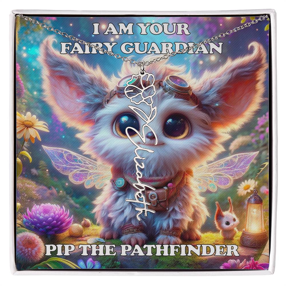 Combined Birth Flower with Personalized Name Necklace - Custom Floral Name - Birthday Present - Pip the Pathfinder Fairyland Guardian