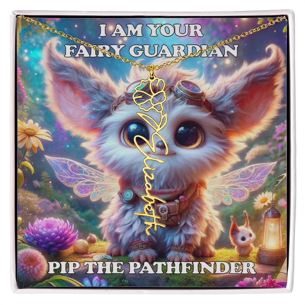 Combined Birth Flower with Personalized Name Necklace - Custom Floral Name - Birthday Present - Pip the Pathfinder Fairyland Guardian