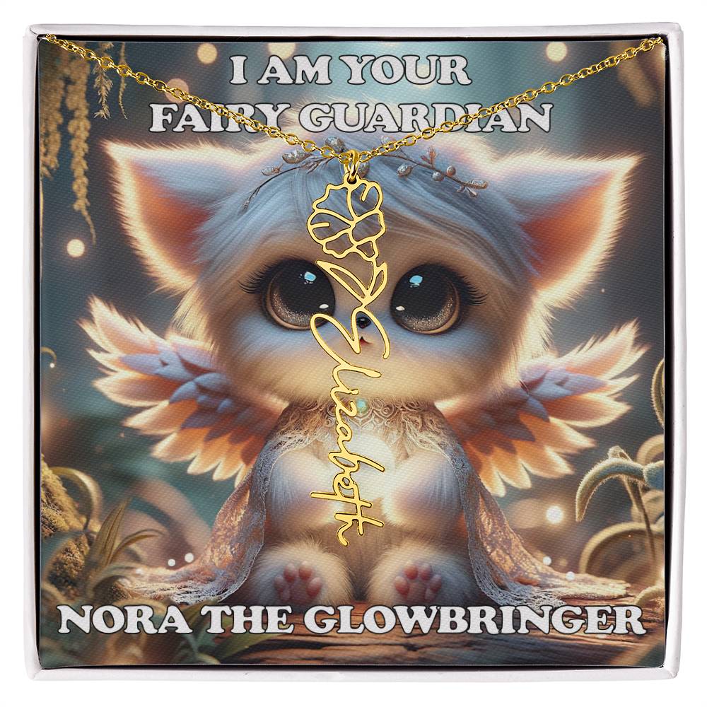 Combined Birth Flower with Personalized Name Necklace - Custom Floral Name - Birthday Present - Nora the Glowbringer Fairyland Gaurdian