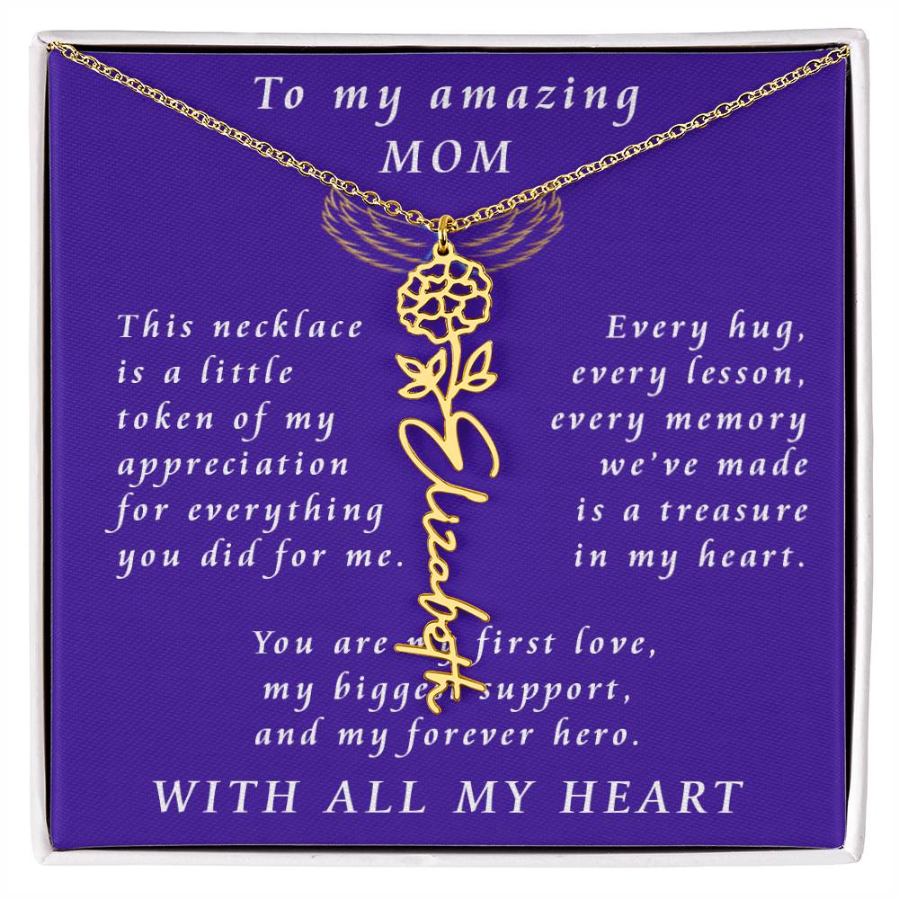 For Mother Birthday Flower Name Necklace