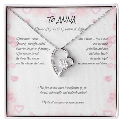 Forever Love Necklace for ANNA – Yellow or White Gold | Name Meaning Jewelry with Message Card | Witchcore Gift for Her