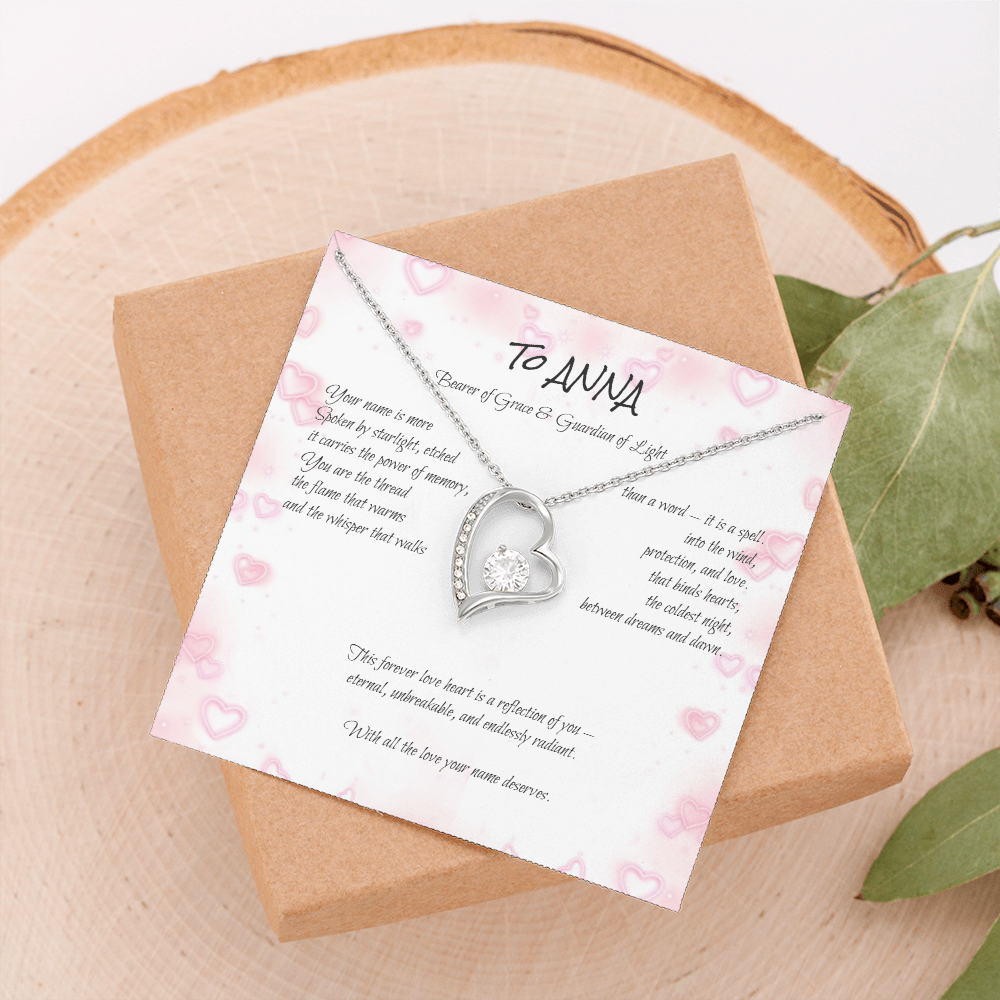 Forever Love Necklace for ANNA – Yellow or White Gold | Name Meaning Jewelry with Message Card | Witchcore Gift for Her