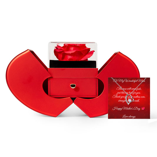 Forever Love Necklace with Red Heart Rose Box ❤️🌹