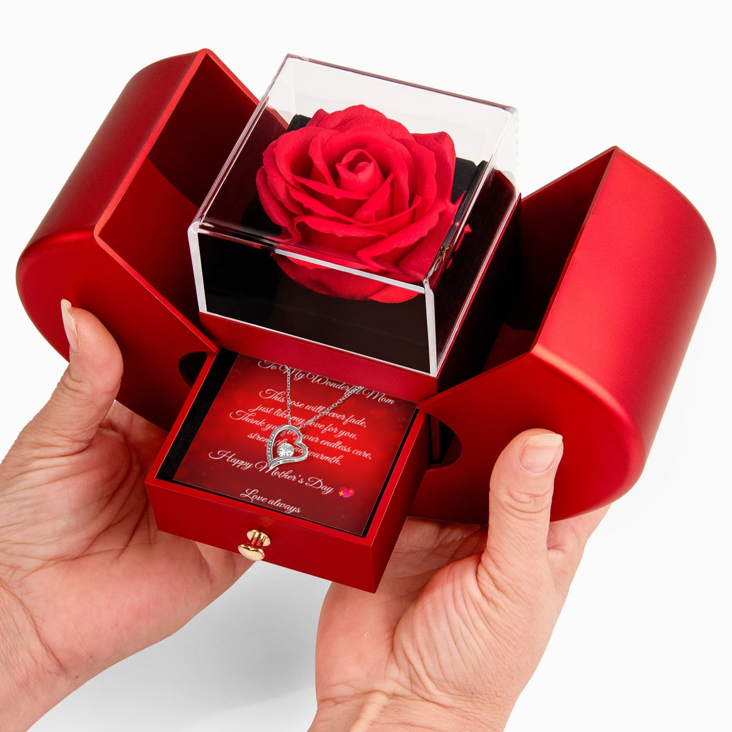 Forever Love Necklace with Red Heart Rose Box ❤️🌹