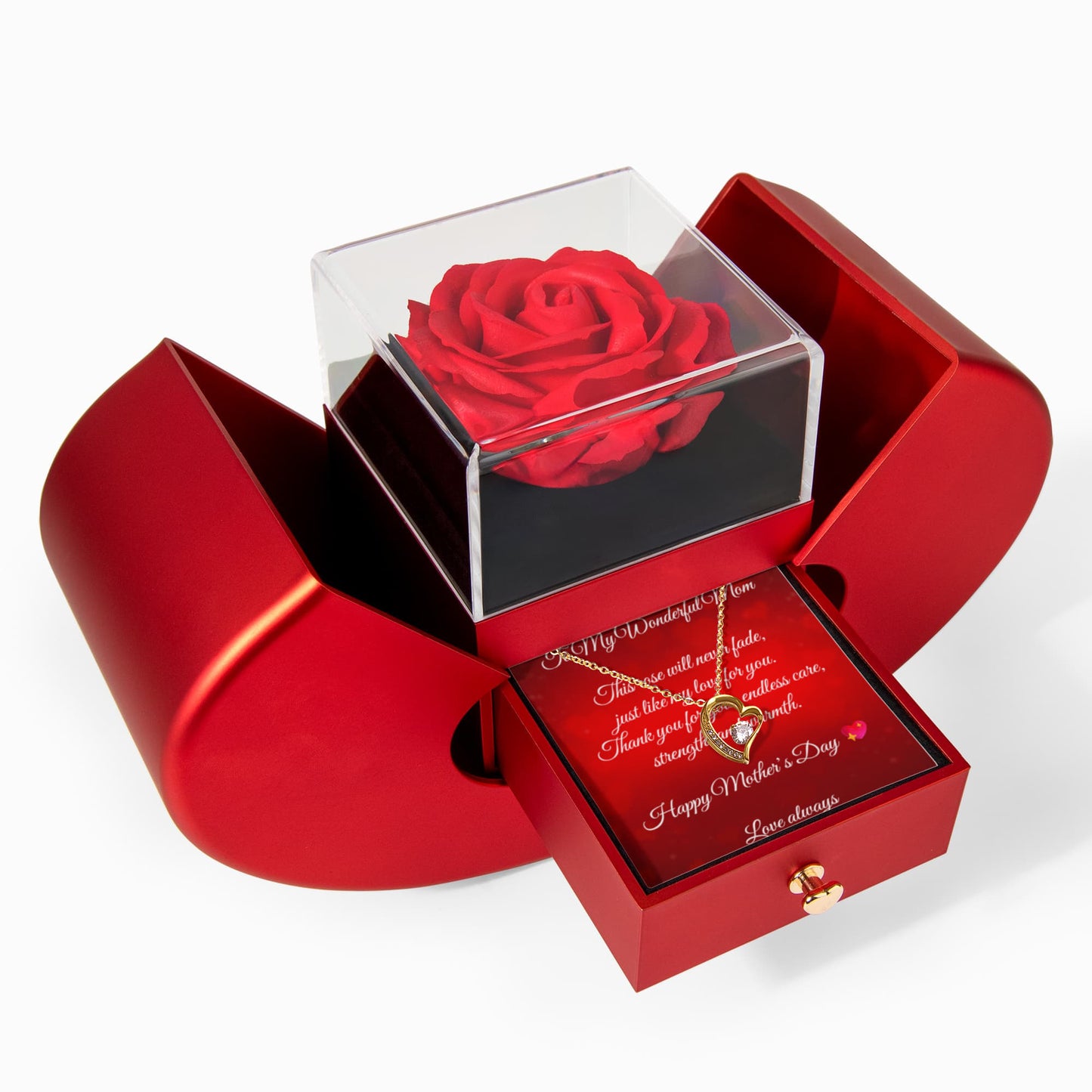 Forever Love Necklace with Red Heart Rose Box ❤️🌹