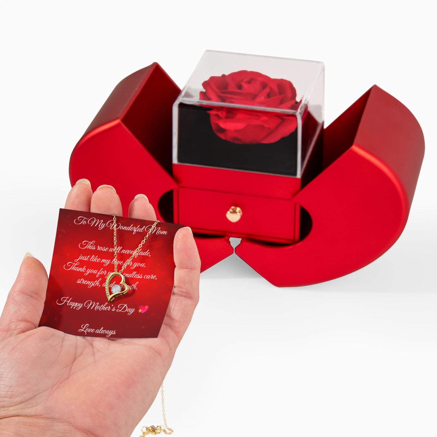 Forever Love Necklace with Red Heart Rose Box ❤️🌹