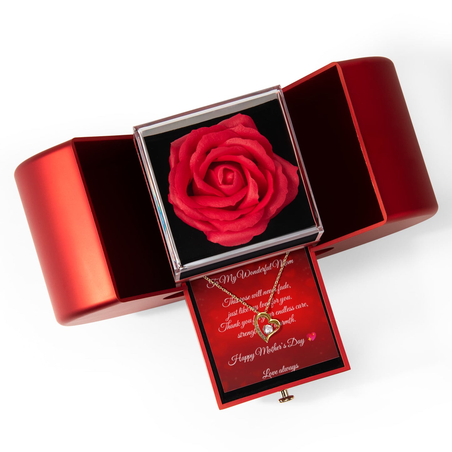 Forever Love Necklace with Red Heart Rose Box ❤️🌹